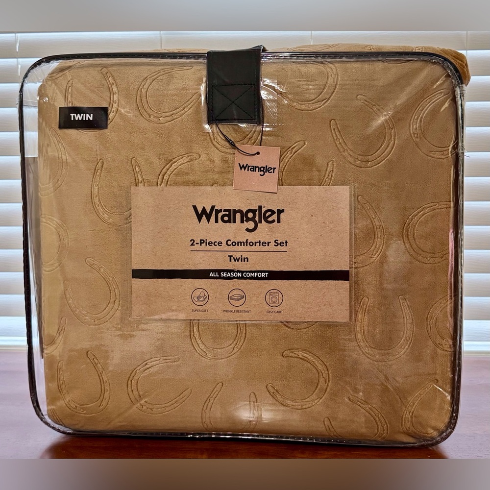 Wrangler Twin Tan/Gold 2 Piece Horseshoe Comforter Set NEW HTF